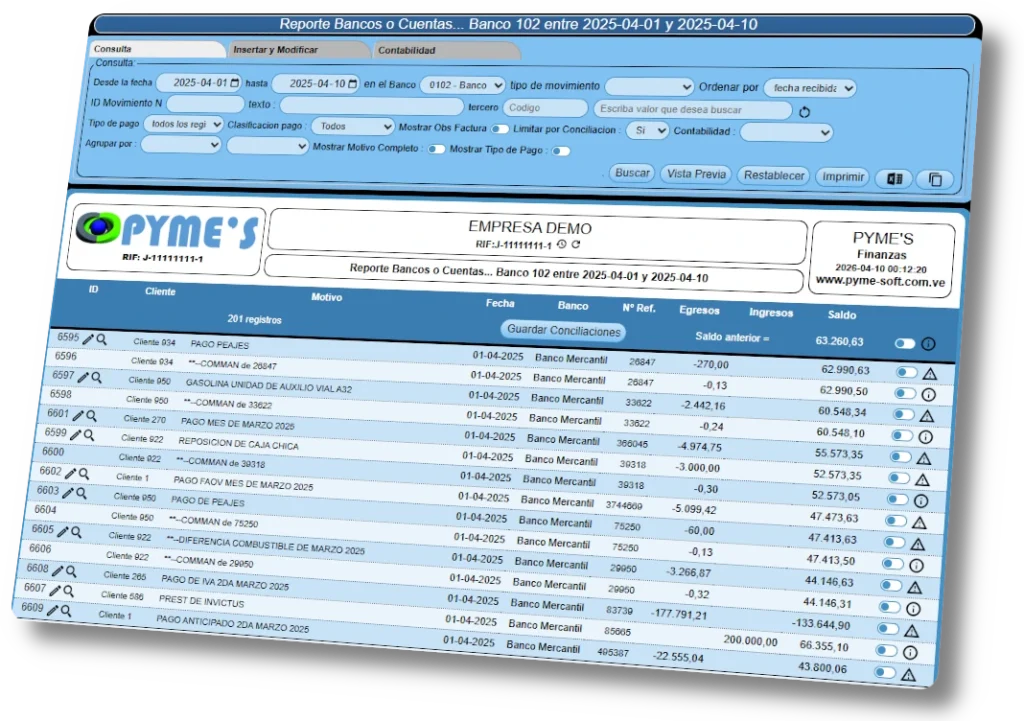 Conciliación Bancaria Pyme'S: Sincronización masiva de extractos y control de libros