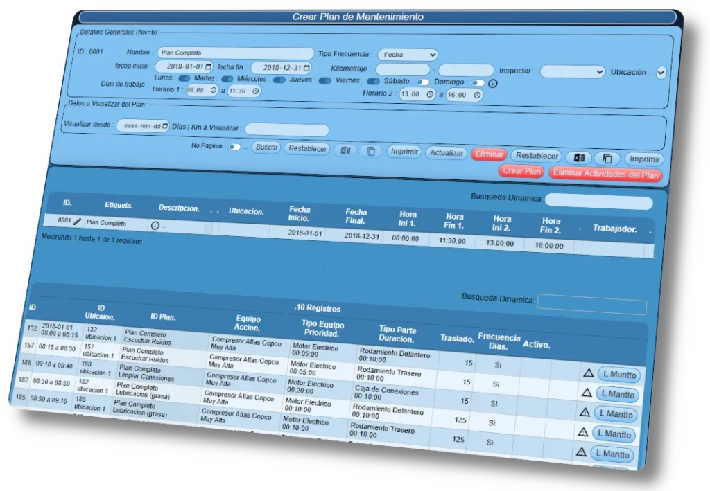 Acceso al formulario para configurar un nuevo plan de mantenimiento preventivo o correctivo en Pyme'S.