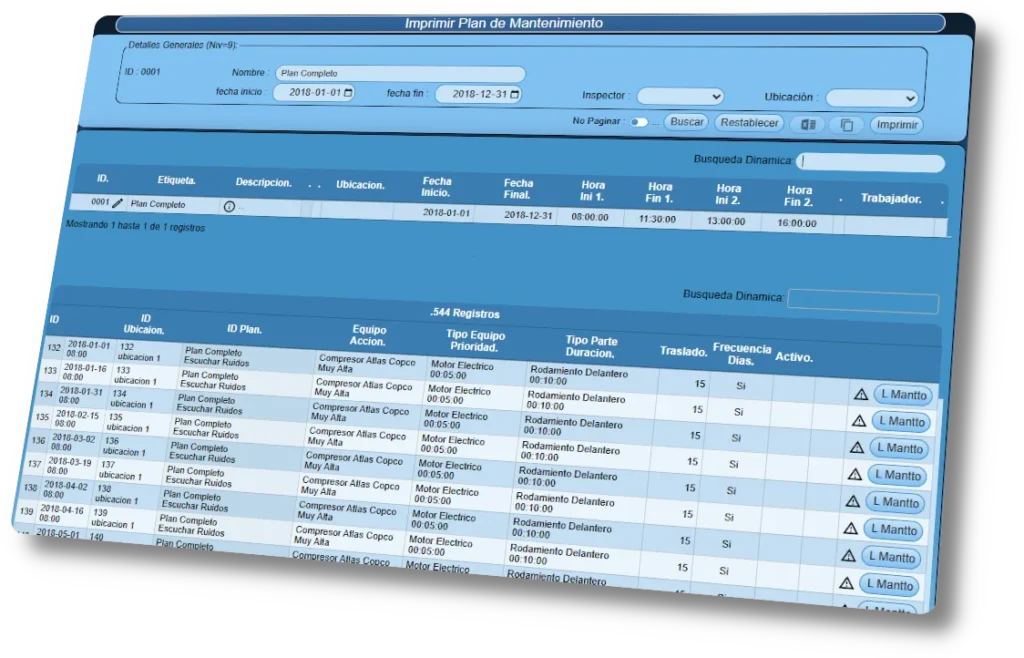 Generar reporte impreso o PDF del cronograma de actividades de mantenimiento programadas.